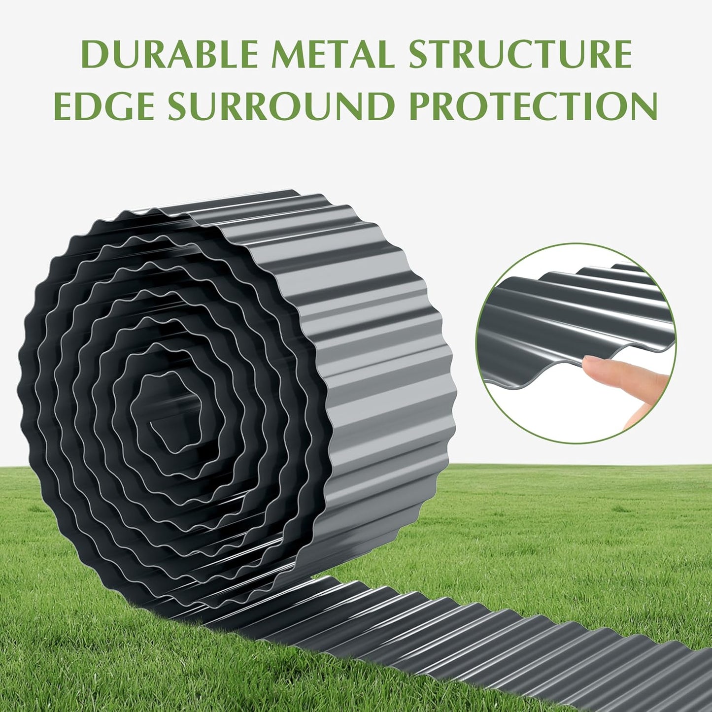 Metal Garden Edging Border, Corrugated Steel Landscaping, DIY for Lawn (Black, 8 Inch x 20FT)