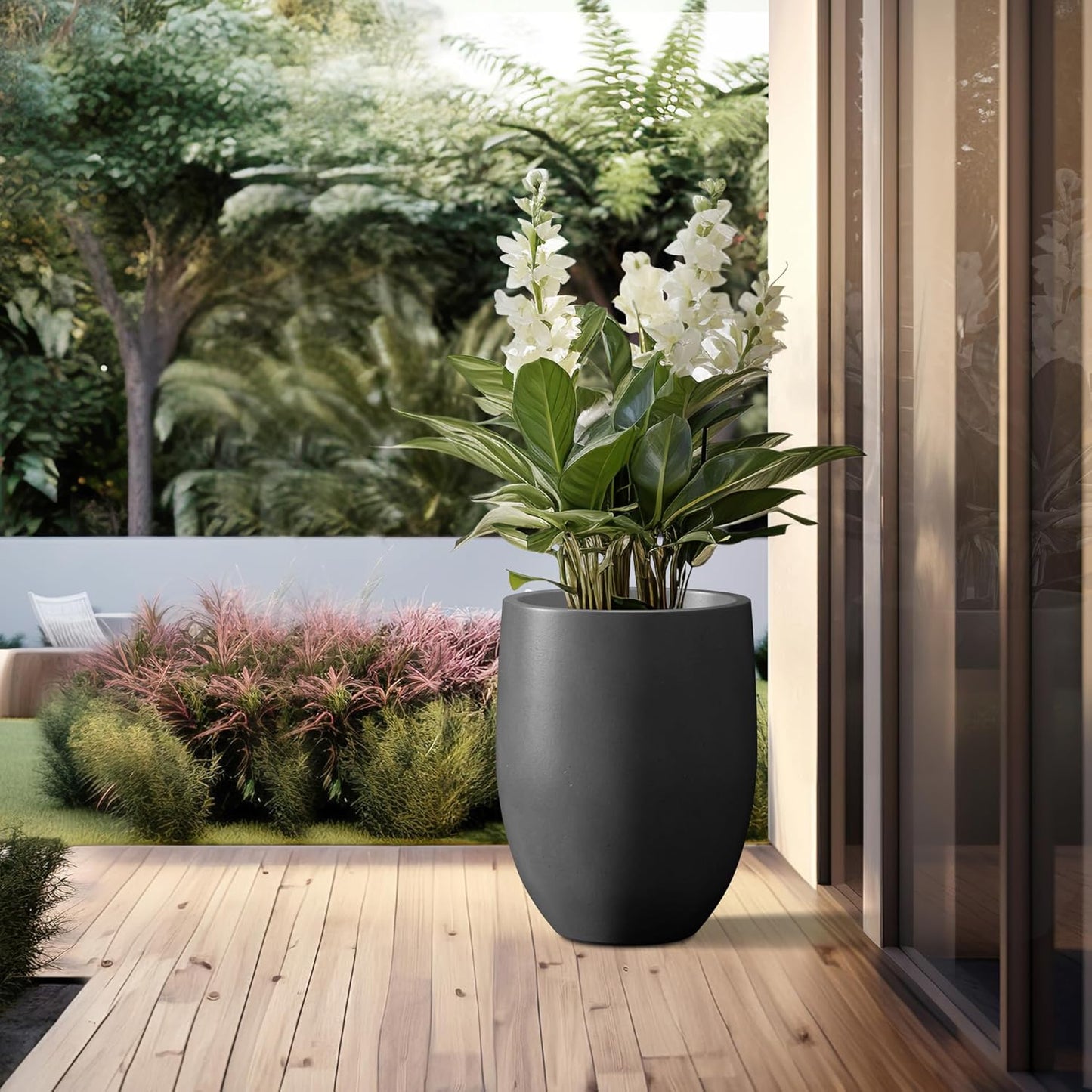 Kante 21.7" H Burnished Black Tall Planter, Large Outdoor Indoor Decorative Pot with Drainage Hole and Rubber Plug, Modern Round Taper Style for Home and Patio