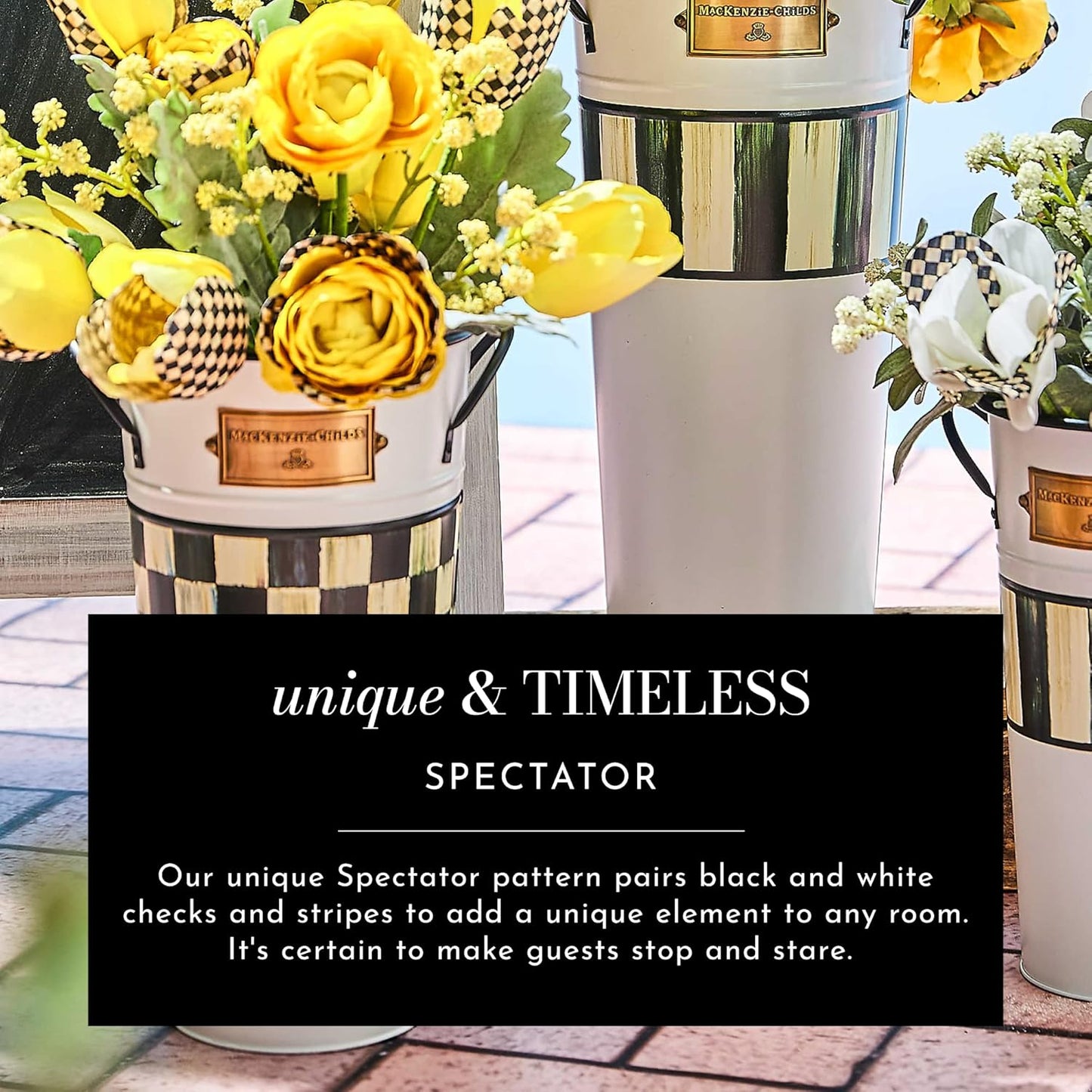 MACKENZIE-CHILDS Watering Can, Outdoor Galvanized Watering Can, Black-and-White Check It Out