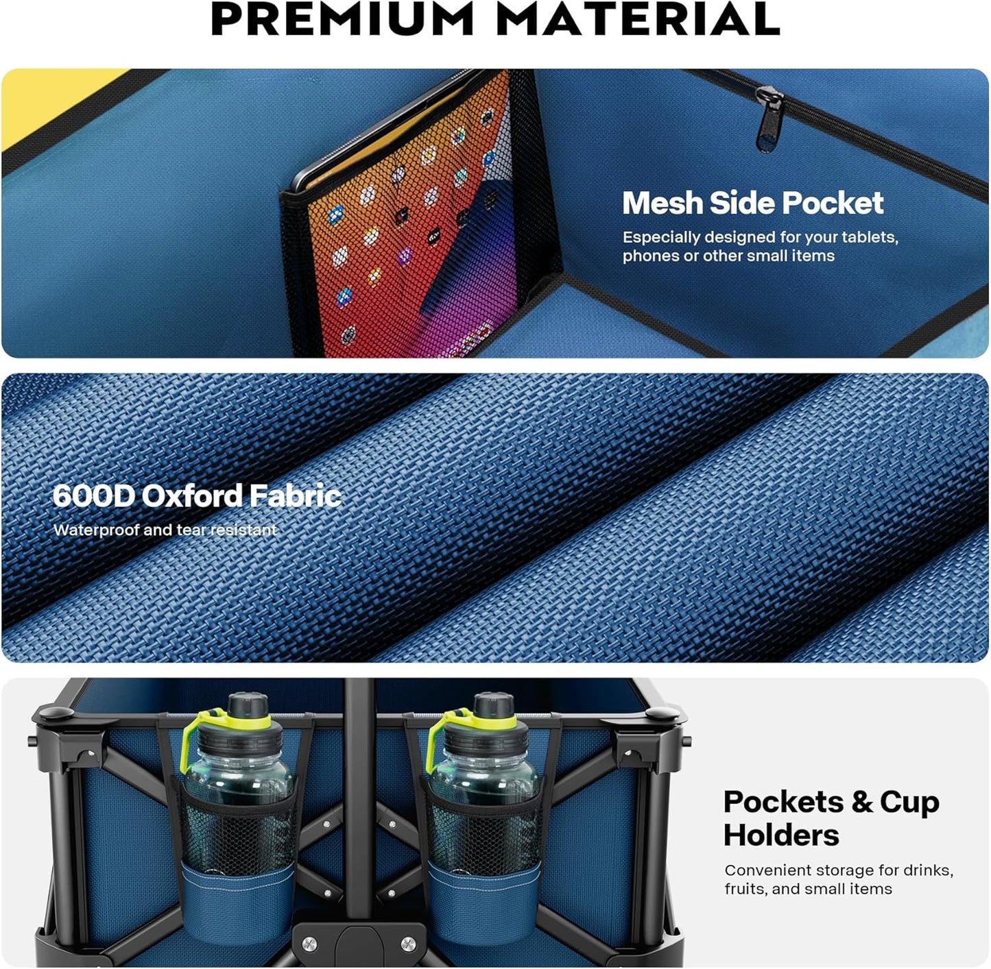 VIVOHOME 200L Collapsible Wagon 300lbs Heavy Duty Folding Utility Garden Cart Foldable Beach Wagons Large Capacity for Camping Picnic - Blue