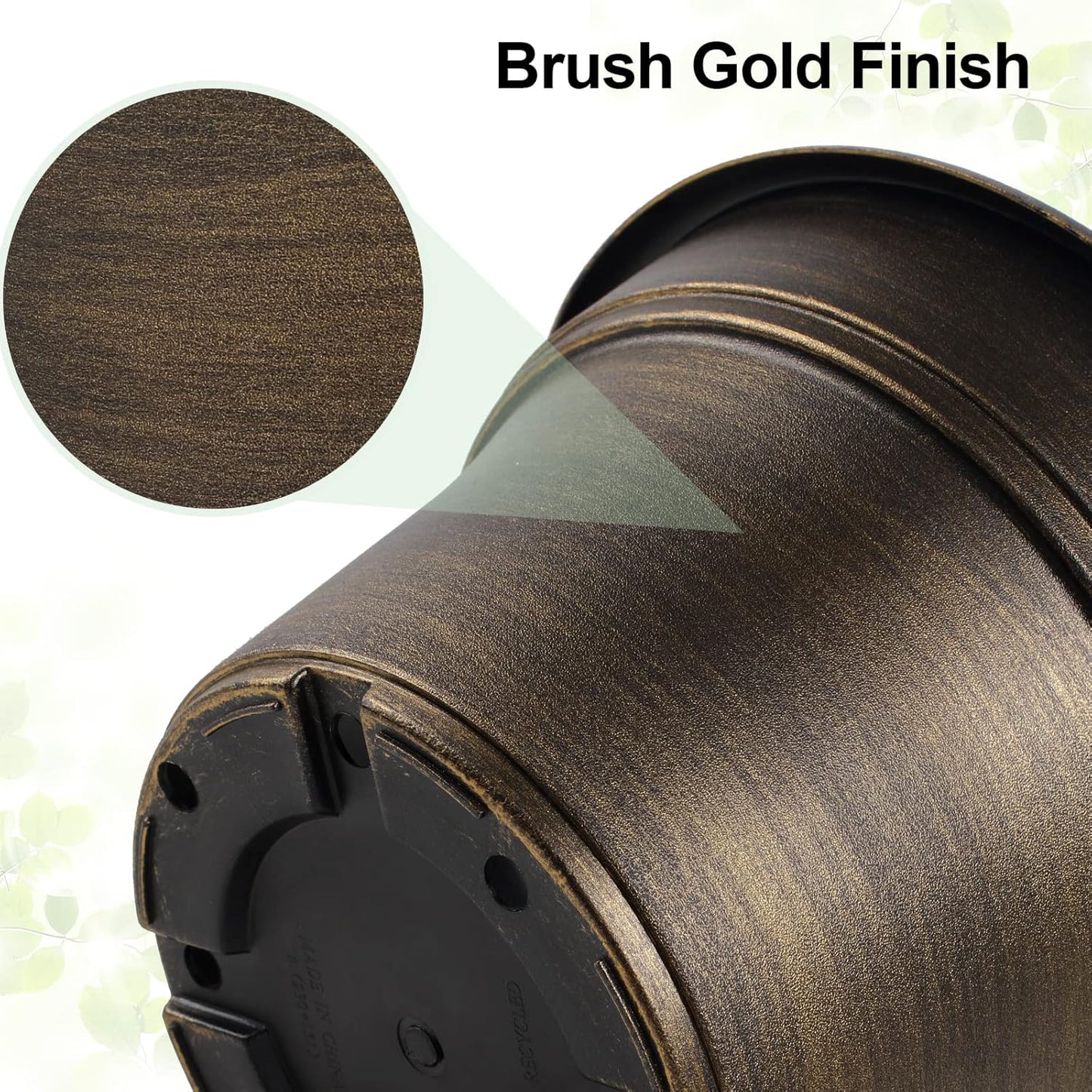 Plant Planters Pots Set of 4 Pack 9 Inch, Plastic Flower Pot for Indoor Plants with Drainage Holes & Trays, Resin Decorative Container Sets with Saucer for House Outdoor Garden Planters Dark Gold