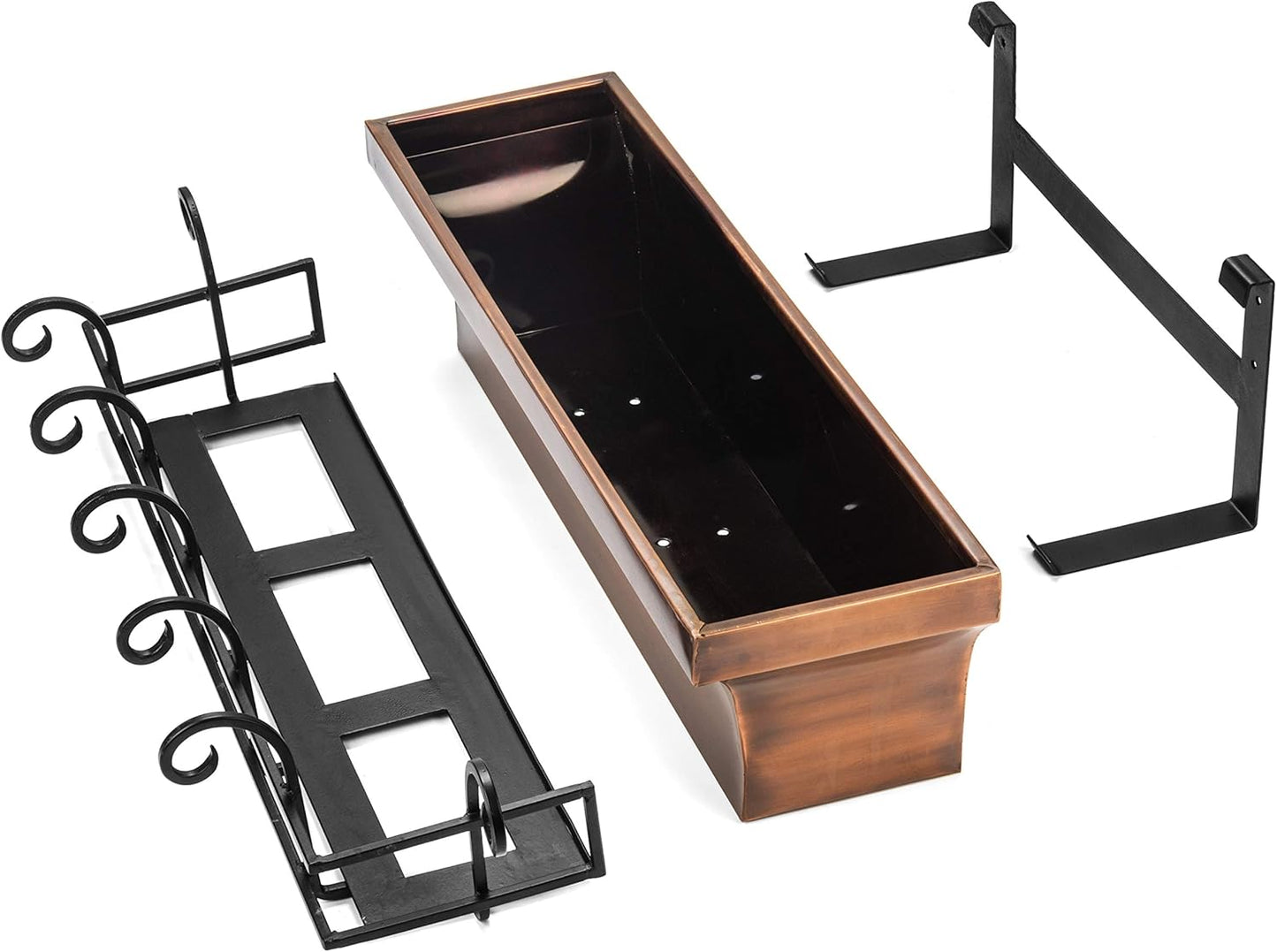 H Potter Window Planter Box Flower Outdoor Copper Plant Container for Windows Attach to House Deck Balcony Long Rectangular Shape 30 inch