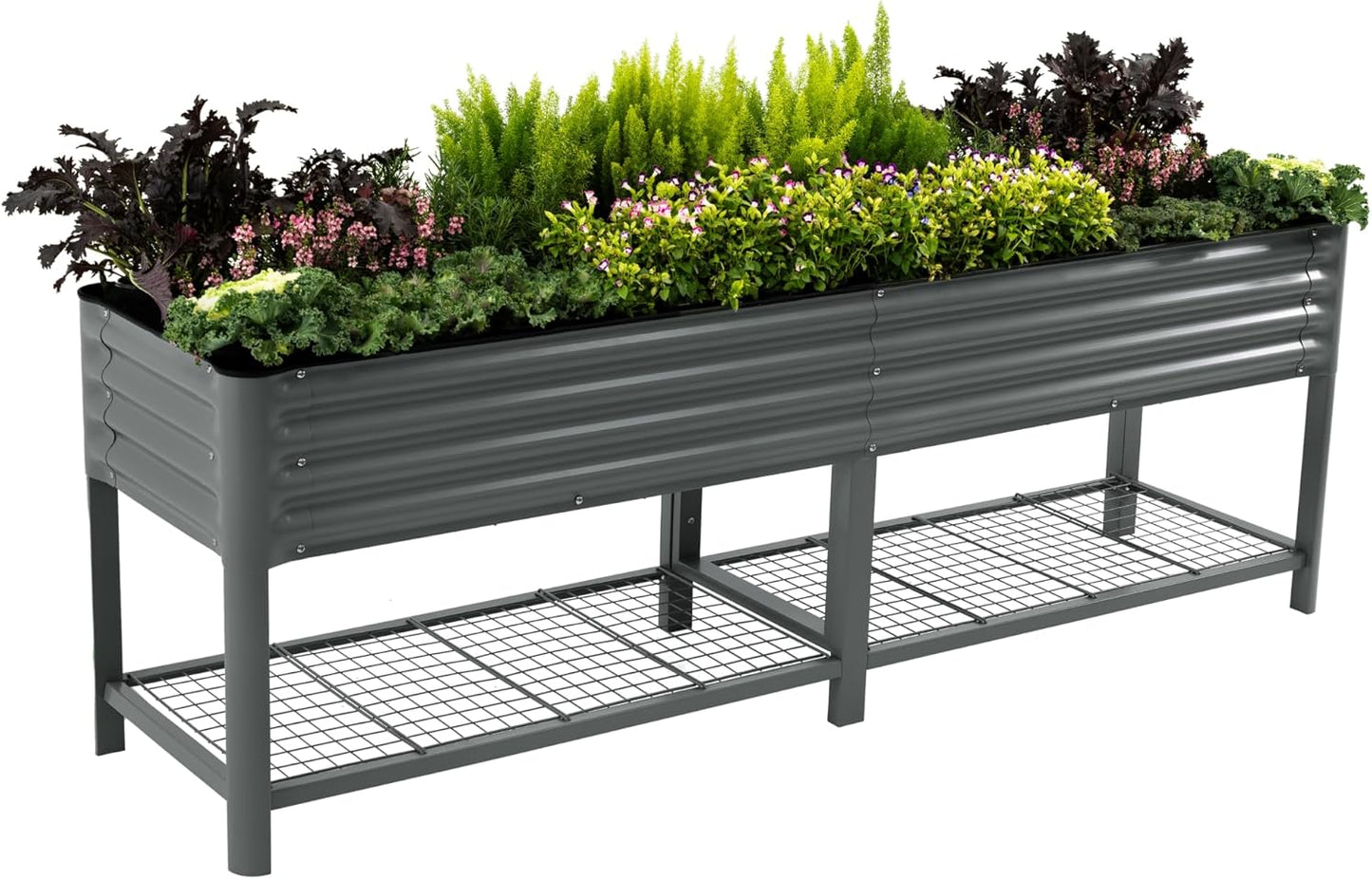 Elevated Raised Garden Bed-V Series, 2' x 8' Garden Beds with Legs & Storage Rack for Patio Porch, 1400 Lbs Weight Capacity, Outdoor Planter Boxes for Gardening Herbs Vegetables Flowers, Modern Gray