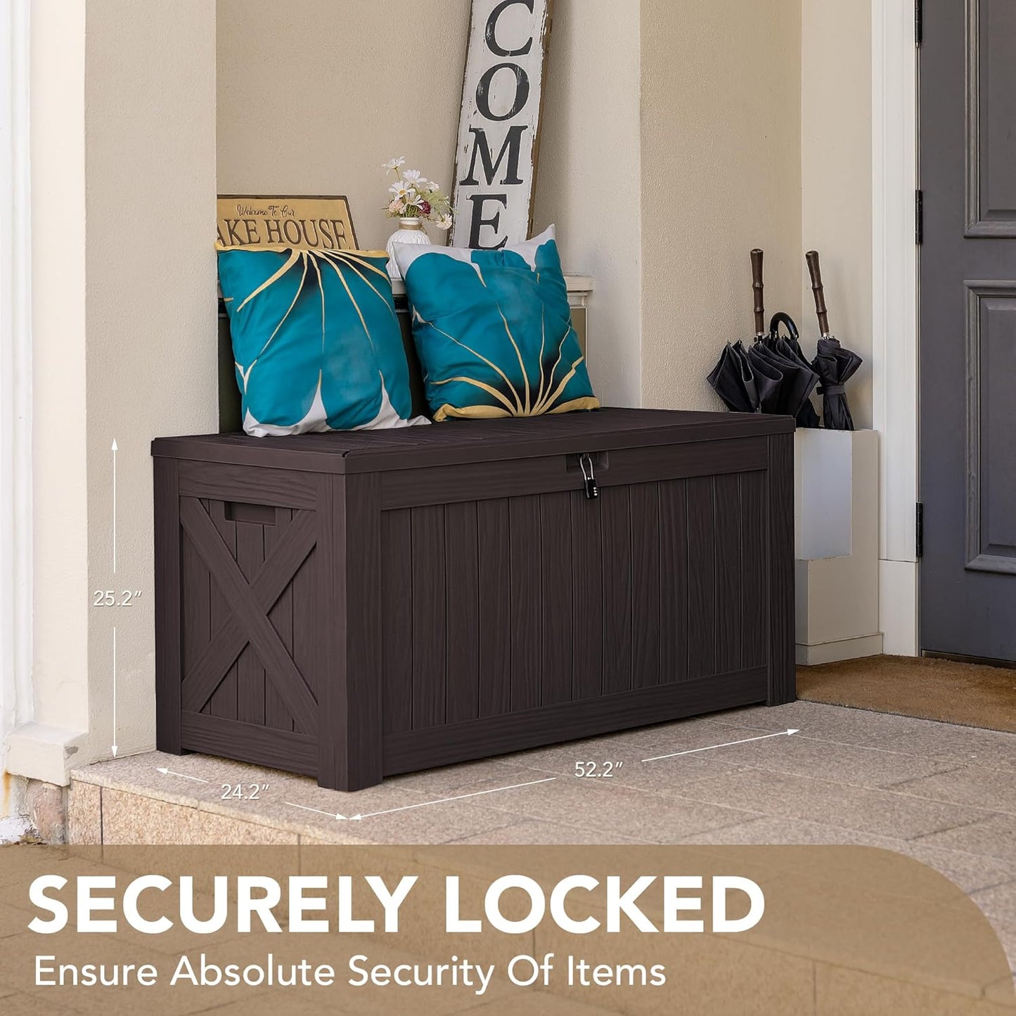 Devoko 120 Gallon Deck Box Resin Outdoor Storage Box Waterproof for Patio, Large Outdoor Storage Bench Lockable for Outside (Deep Brown)