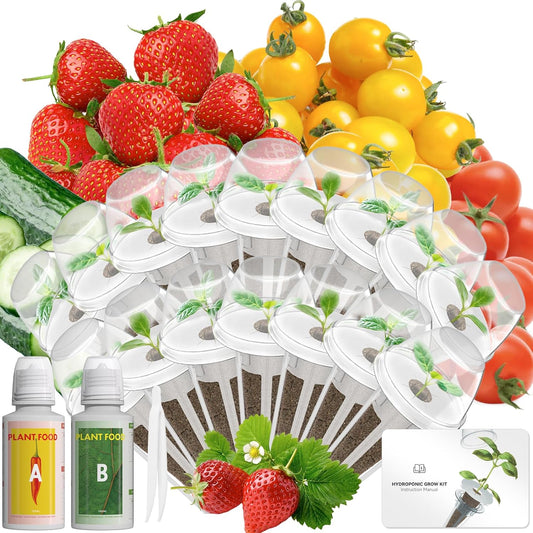 Fruits Seed Pod Kit for AeroGarden, Ahopegarden, iDoo, GARDENCUBE, MUFGA with Strawberry, Cucumber, Red/Golden Cherry Tomato, Compatible with All Indoor Hydroponics Growing System, 16-Pod