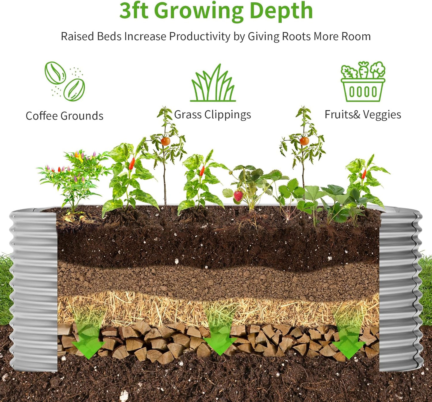 Land Guard 8x4x3ft Oval Galvanized Raised Garden Beds, Large-Capacity Metal Planter Box Outdoor, Durable Deep Raised Garden Bed 3ft Tall, Raised Beds for Gardening Vegetables, Classic Silver