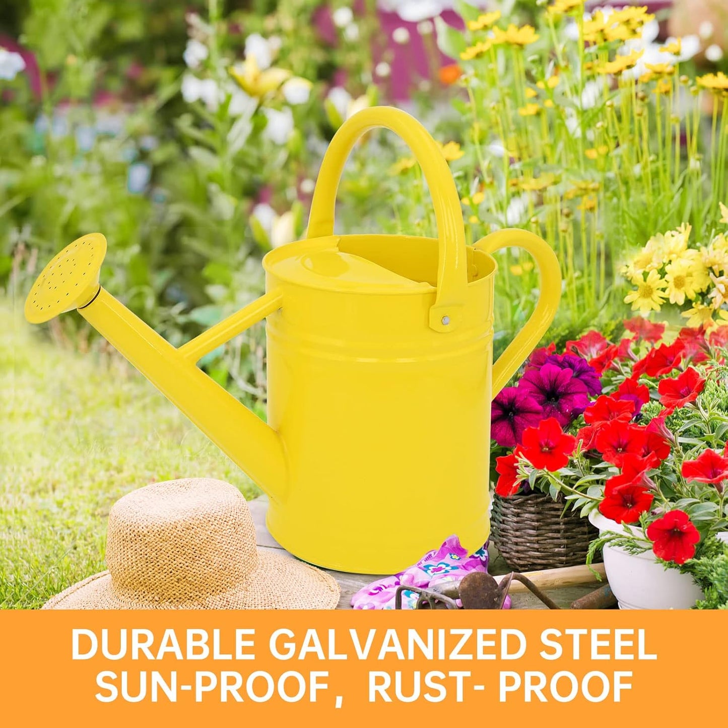 Metal Watering Can for Outdoor Plants, Galvanized Steel Watering Can with Removable spout, 1 Gallon,Perfect Home & Garden Décor Yellow