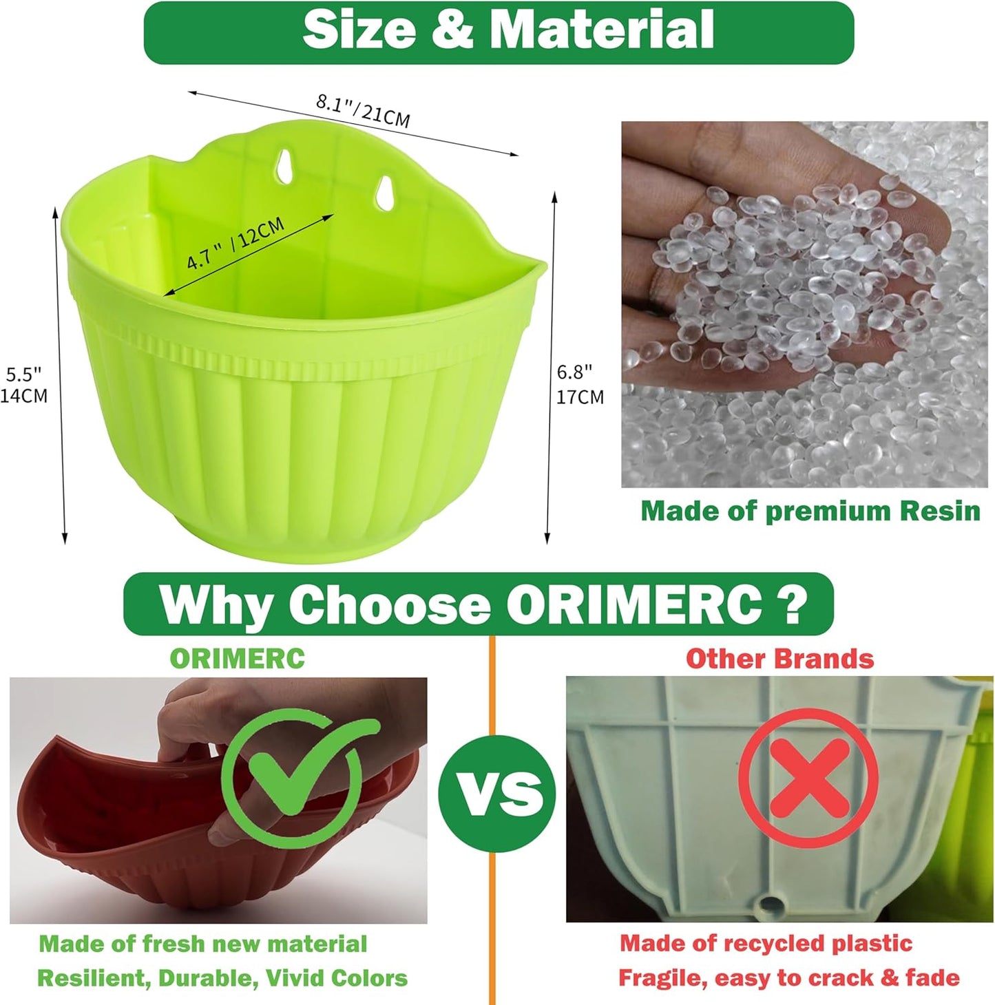 ORIMERC 4 Pcs Colorful Resin Wall Hanging Planter Pot Vertical Garden Living Wall Mount Window Hang Indoor Outdoor for Kitchen Herb Balcony Railing Shelf Fence Bedroom Trellis Décor