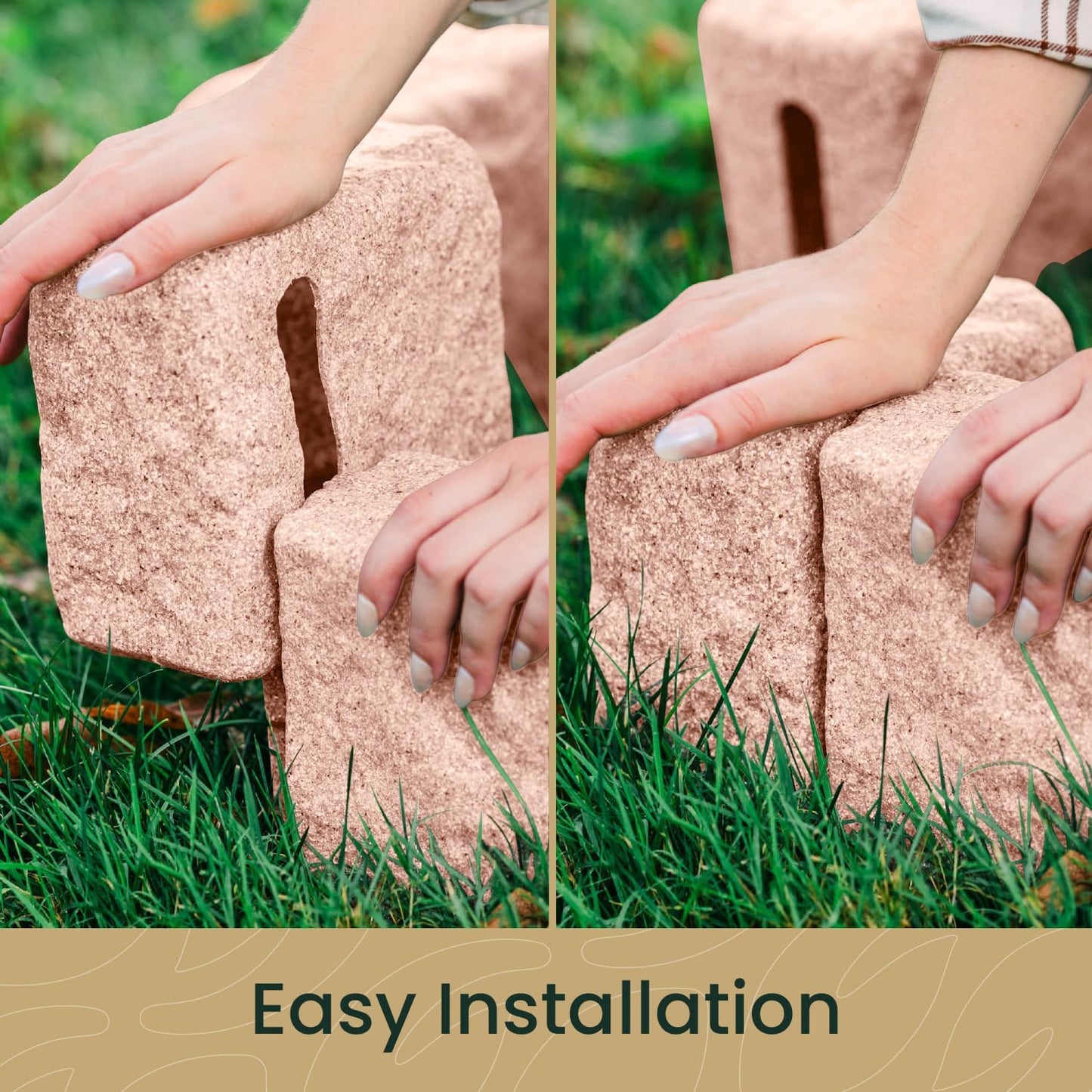 Beuta Landscape Edging | Garden Edging Border | Faux Stone Blocks for Lawn Edging, Flower Beds & Yard Edging – 40 Pack | Each Section Has 6 Blocks 48" L x 4" W x 6.5" H | 80 Spikes | Sandstone