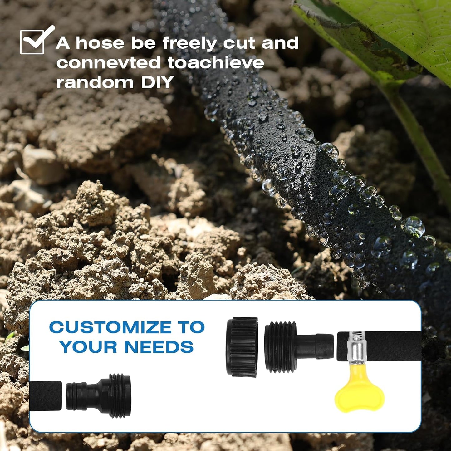 Soaker Hose 15FT Heavy Duty Rubber Saves 75% Water End Cap Included for Additional Hose Connect Great for Gardens/Flower Beds