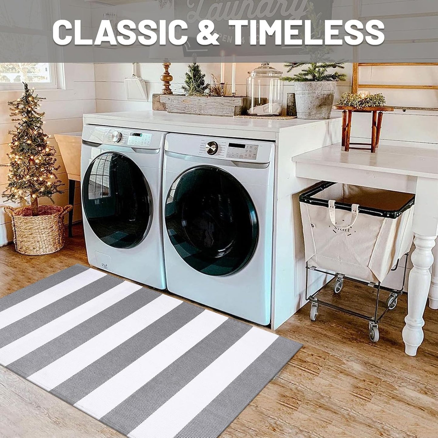 IOHOUZE Grey White Striped Rug -3X5 Front Door Mats Outdoor,Washable Rug for Front Porch Decor,Spring Summer Welcome Mats Outdoor Indoor, Doormat for Farmhouse/Entryway/Home Entrance