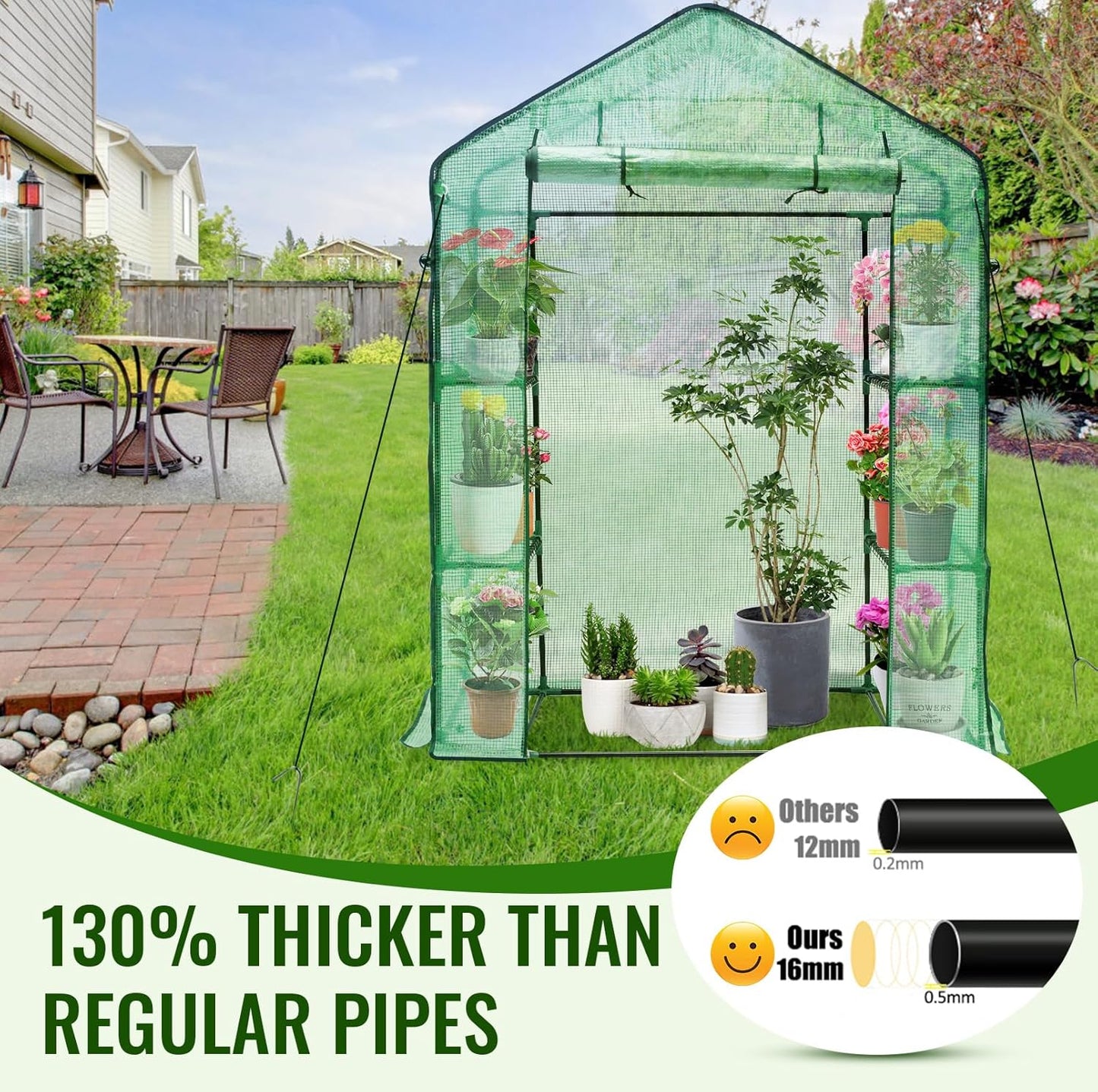 Greengro Greenhouse, 28 x 57 x 76'' Greenhouses for Outdoors, Small Plant Green House with Screen Windows, 3 Tiers 4 Shelves, Durable PE Cover, Plastic Portable Wall in Greenhouses for Outside Indoor