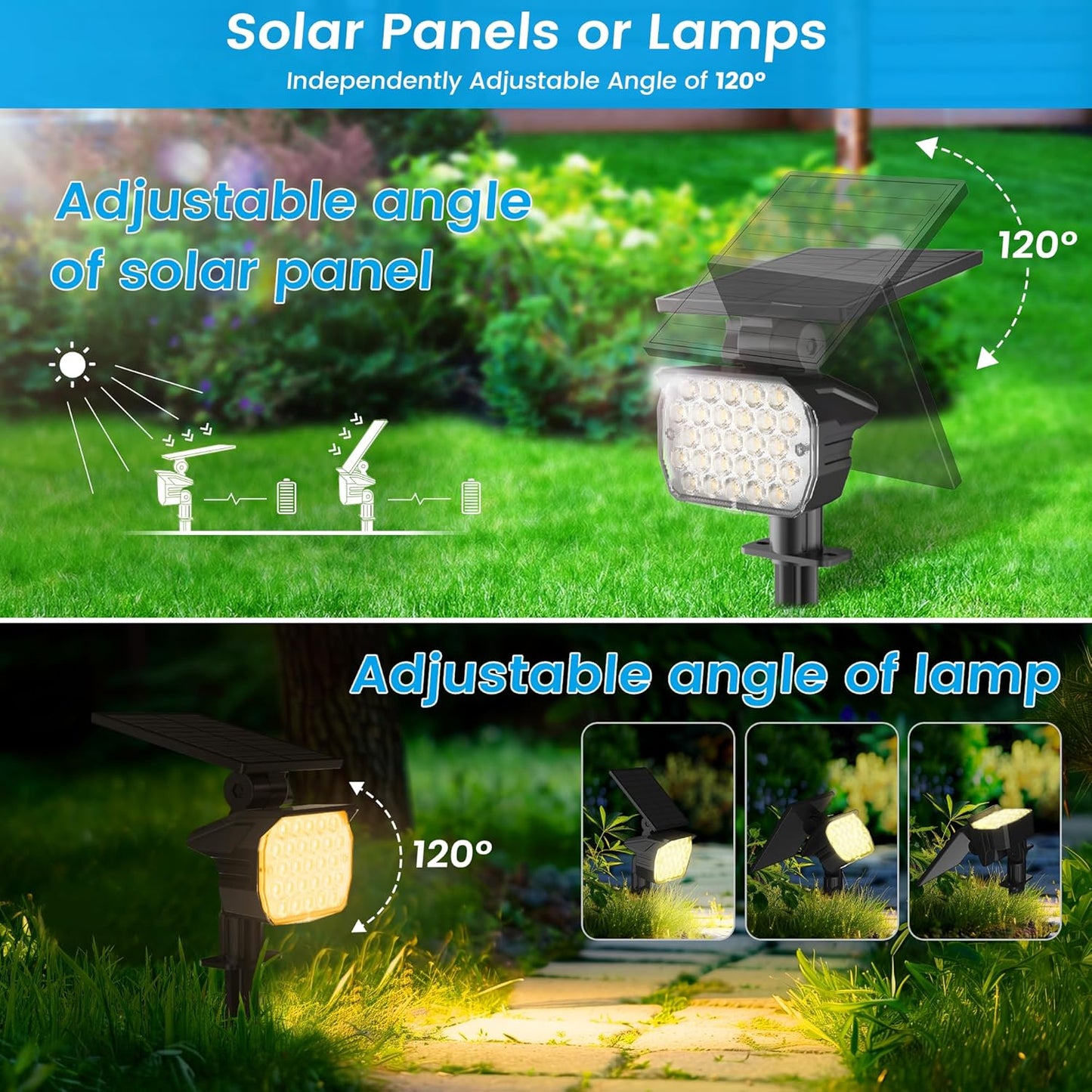 VOLISUN Solar Spotlight Outdoor, IP67 Waterproof Solar Landscape Spot Lights，Uplights for Yard Garden Pathway - 8 Pack (Warm White) 27 LED 3 Lighting Modes