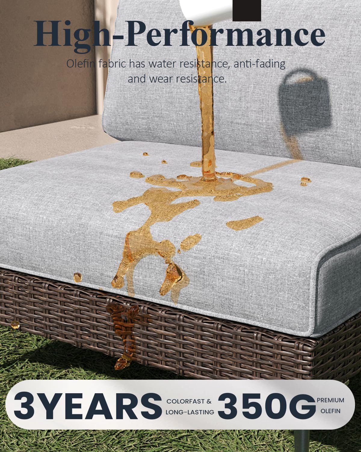 LayinSun 7-Piece Outdoor Modular Wicker Sectional Sofa with Fire Pit Table, Patio Furniture Conversation Set with Deep Seating and Thick Cushions