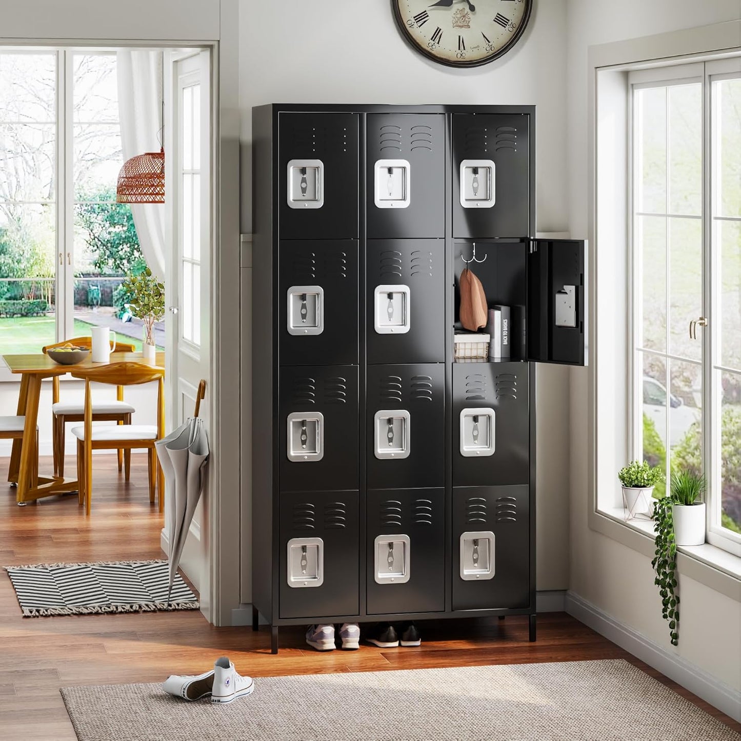 METAN Metal Locker for School Office Gym Bedroom, 12 Doors Black Steel Storage Locker Cabinet for Employees, Industrial Storage Locker, Assembly Required (12 Door-Black)