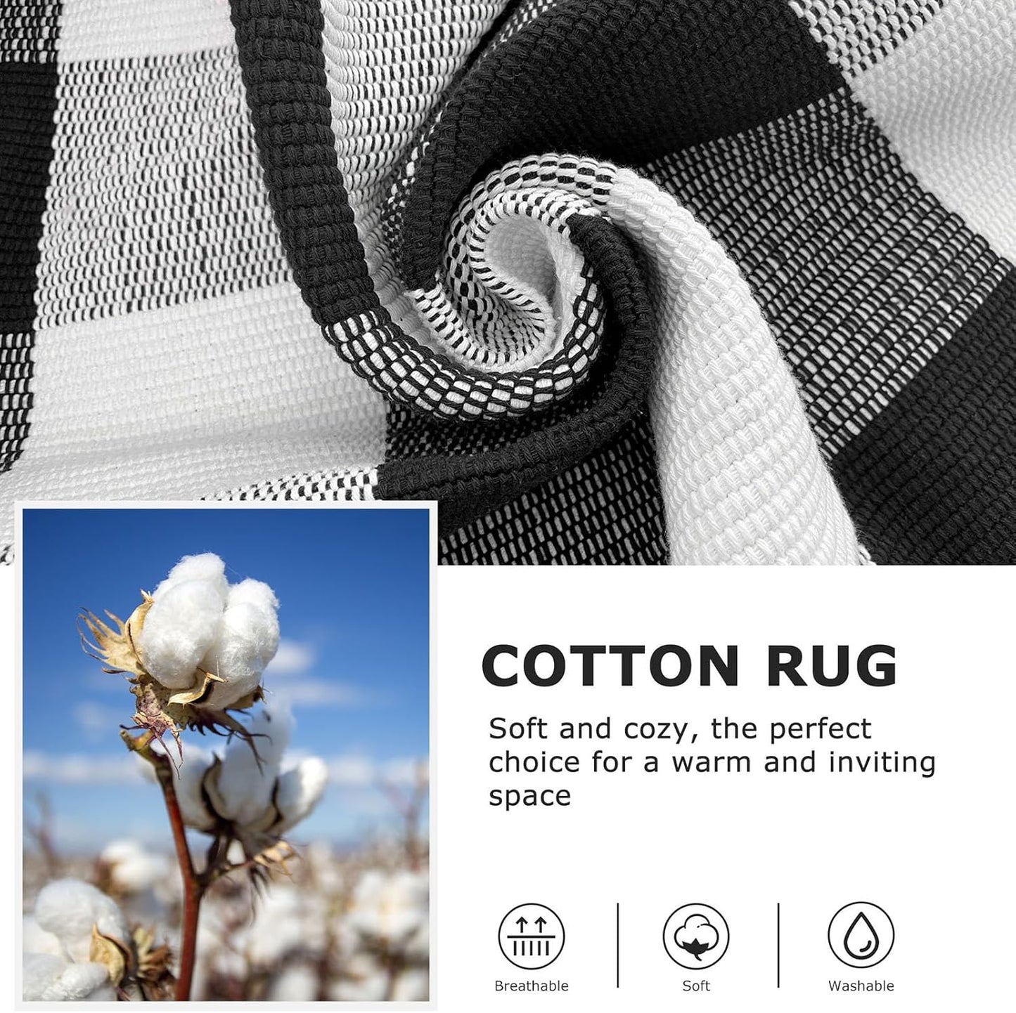 IOHOUZE Buffalo Plaid Rug 5x8 Ft Indoor Outdoor Rug, Washable Rugs for Living Room, Spring Summer Welcome Mats Outdoor, Black White Rug for Farmhouse/Entryway/Home Entrance