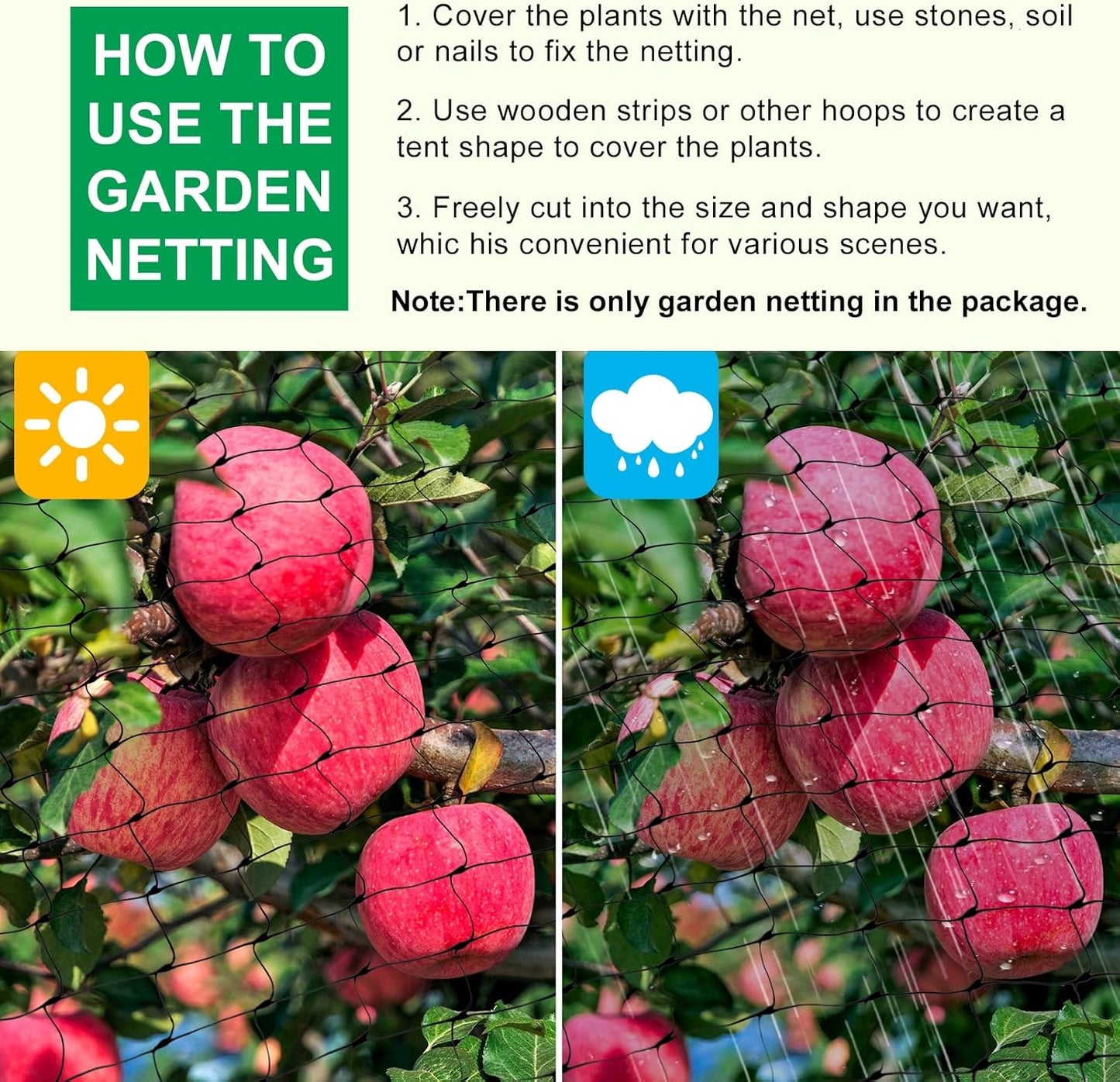 CandyHome Bird Netting for Garden, 13Ft x 33Ft Reusable Garden Netting Plants Barrier, Plant Mesh Net Protect Fruit Tree Seedlings Plants from Birds, Cicadas, Rodents, Black