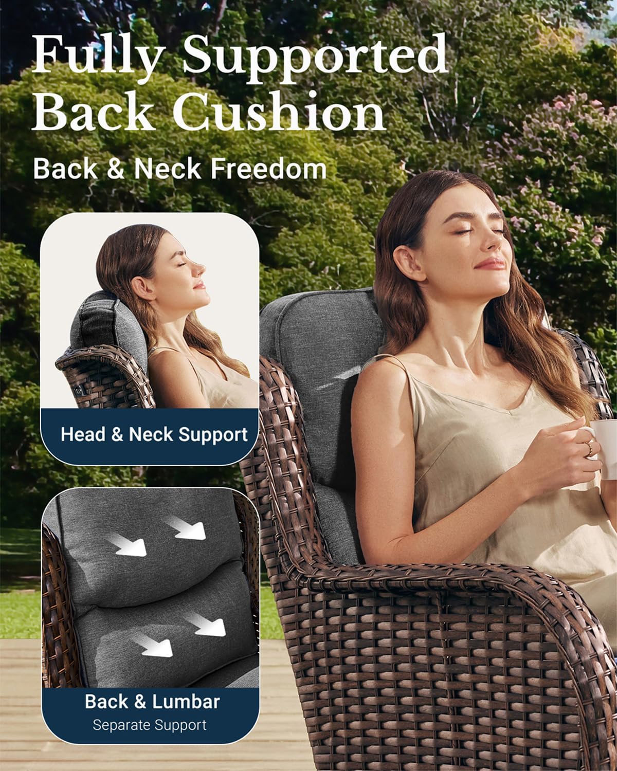 HILLGA Luxury Patio Furniture Set with 6-Inch Thick Cushions, High Back Outdoor Swivel Rocker Chairs and Patio Couch, 7-Piece All Weather Conversation Set for Porch Deck Pool Yard, Dark Grey (V3)