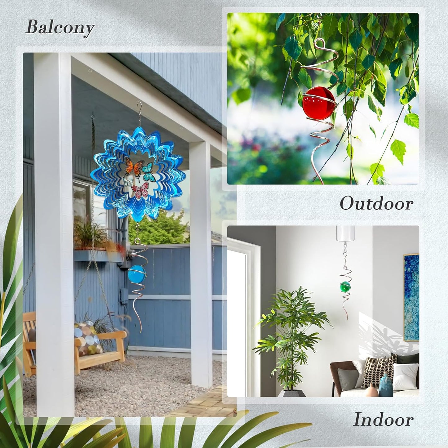 Wind Spinner Tail, Wind Spinners Stabilizer with Green Glass Orb, Gazing Ball Spiral, Sun Catcher Rainbow Maker Hanging Decoration Decor for Yard Garden, Saint Patrick's Day Gift Ideas