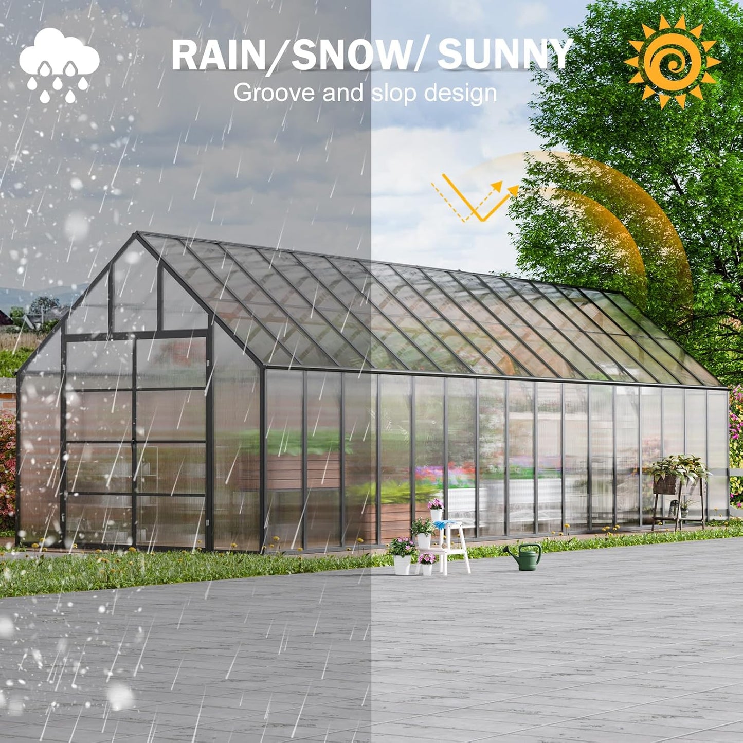 CDCASA 10x32 FT Greenhouse for Outdoors,Large Easy Assembly Thicker Aluminum Polycarbonate Greenhouses w/7 Windows, Double Door, Walk-in Green House for Outside,Patio,Backyard,Garden