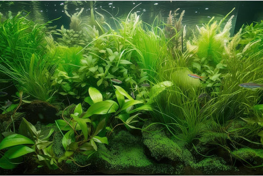 Aquarium Background Diverse Collection of Aquatic Plants Seagrasses Terrarium Background Redwood Root Moss Tropical Style Underwater Lush Green Plants Fish Tank Background Wallpaper Poster 24x12in