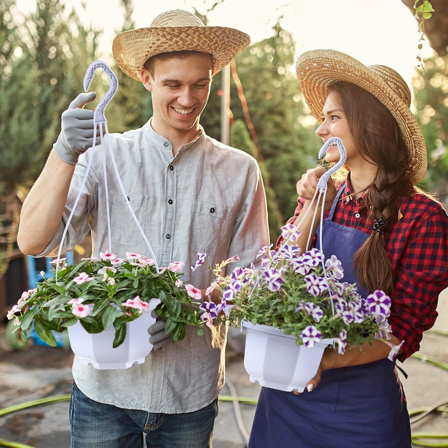 Roshtia 24 Pcs Hanging Plastic Planter Pot with Hook Flower Pots Baskets Hanging Nursery Planter Holder for Outdoor Indoor Plant Garden(Ceramic White,6 Inch)