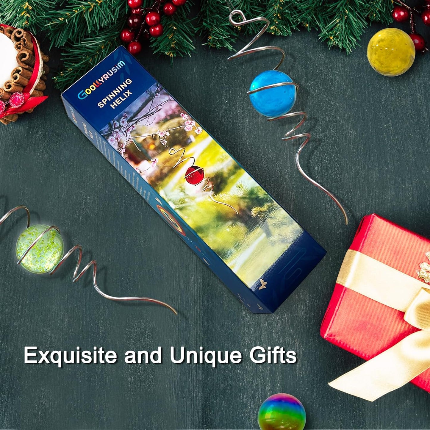 Gazing Ball Spiral Tail with 11inch Tail and 2inch Blue Glass Orb, Wind Spinner Stabilizer with Swivel Hook. Sun Catcher Rainbow Maker Hanging Decor for Garden Home Indoor Outdoor 13" H