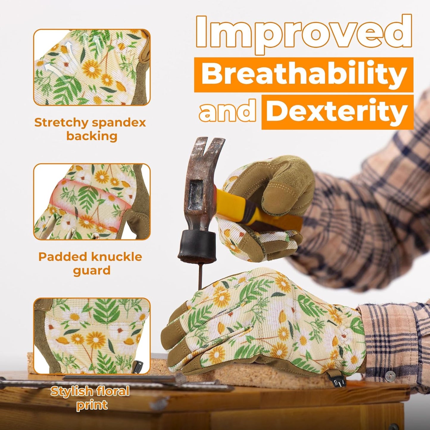 HANDLANDY Women Safety Work Gloves Utility Touch Screen Working Grip Glove for Yardwork Gardening Breathable Mechanic Gloves