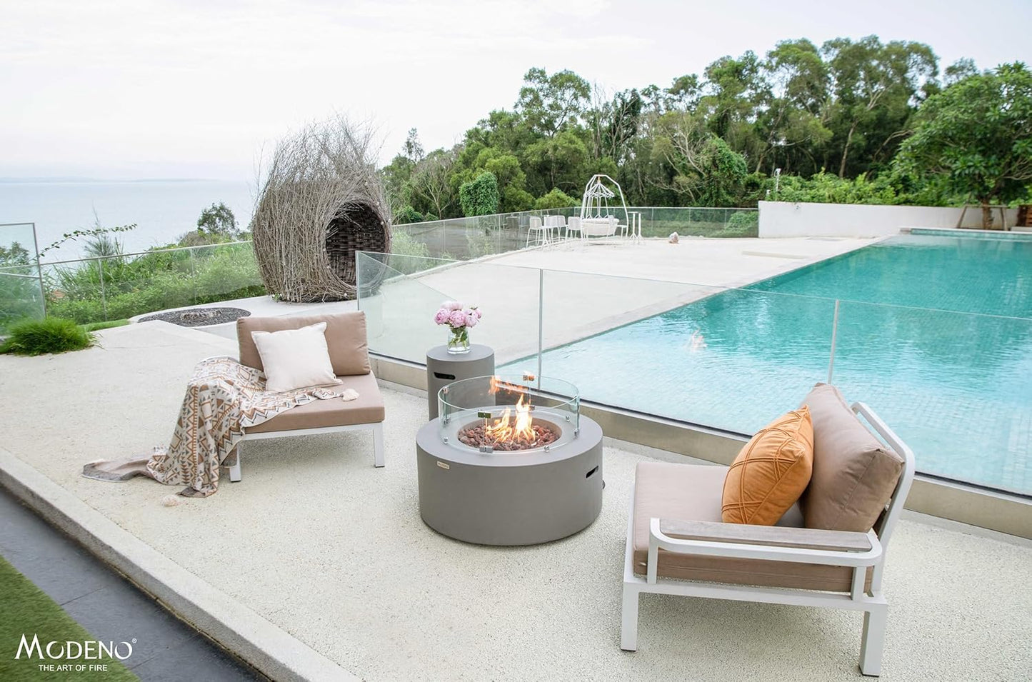 AMS Fireplace | Modeno | Tramore | Firepit Table | Cover and Lava Rocks Included | (Fuel: Liquid Propane - Light Gray)