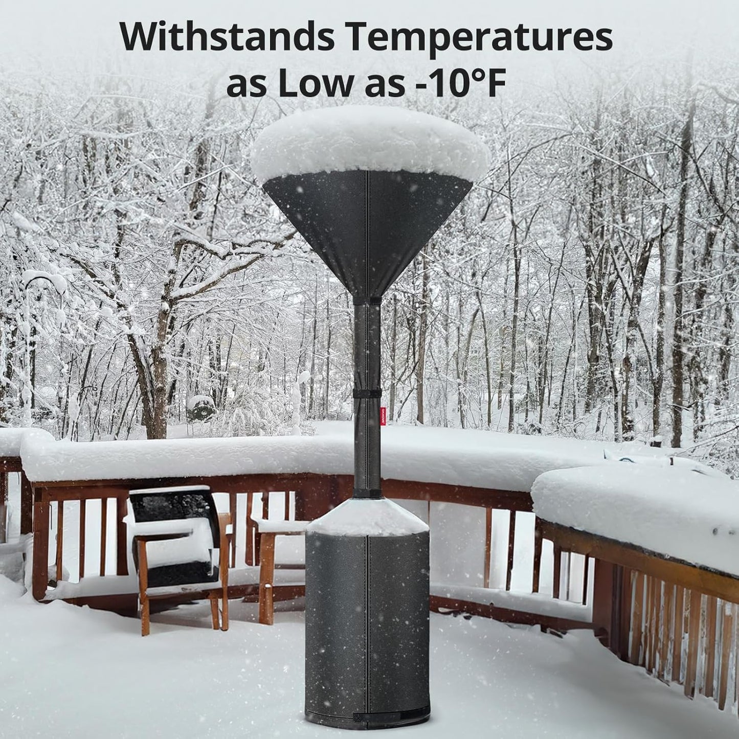 QH.HOME Winter Patio Heater Covers, [2025 Upgraded Tear-Resistant Fabric] Waterproof with Robust Zipper ,Height fit 87"-92",Dustproof/Wind/Sunlight/Snow-Resistant, Black