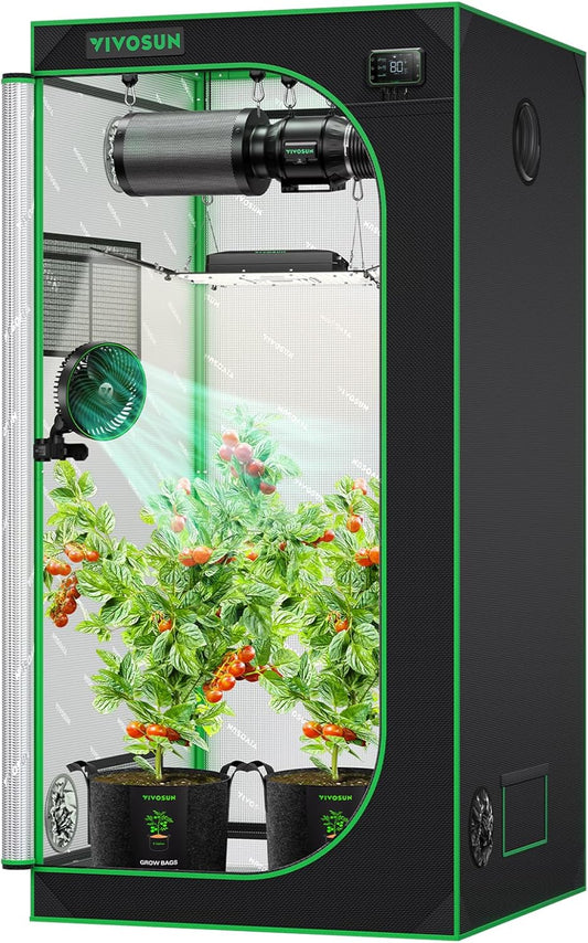 VIVOSUN S336 3x3 Grow Tent, 36"x36"x72" High Reflective Mylar with Observation Window and Floor Tray for Hydroponics Indoor Plant for VS2000/VS3000