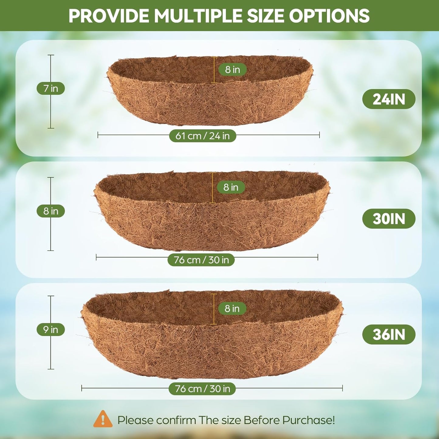 3Pcs Trough Coco Liner 30" Coco Coir Liners for Planters, Liners for Window Boxes Liners, Wall Basket Planters, Railing Hanging Baskets, Garden Planter Baskets