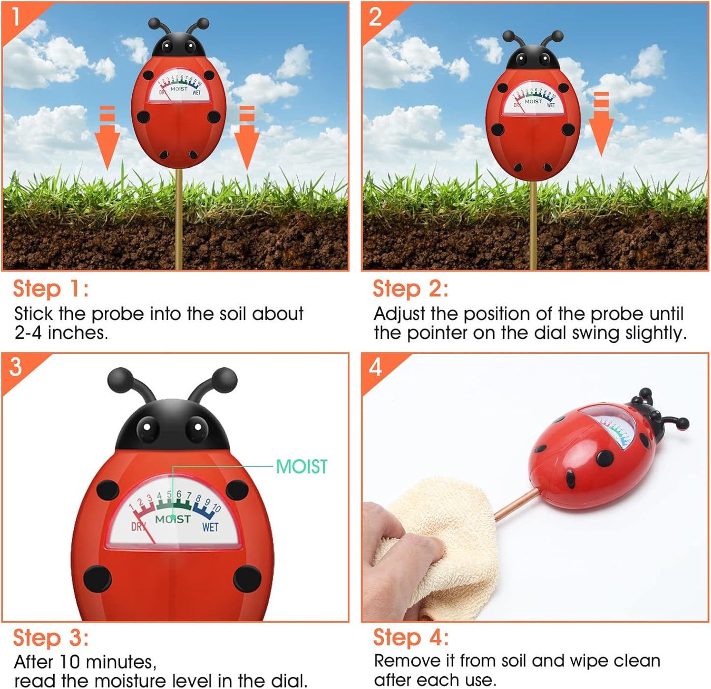 Soil Moisture Meter, Plants Moisture Meter, Gardening Tool Kits for Plant Care, Plant Water Monitor for Garden, Farm, Lawn Indoor & Outdoor Use, No Batteries Required