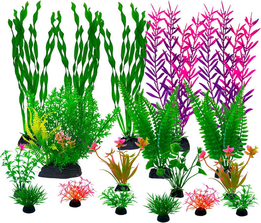 18 Pieces Colorful Artificial Fish Tank Decorations, Aquarium Decorations Fish Tank Purple Artificial Plastic Plants
