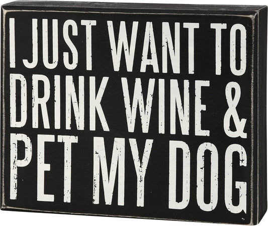 Primitives by Kathy Rustic Wooden Decor Sign - 'Wine & Dog' - Office/Farmhouse Decor, Dog Lovers Gift, 5""