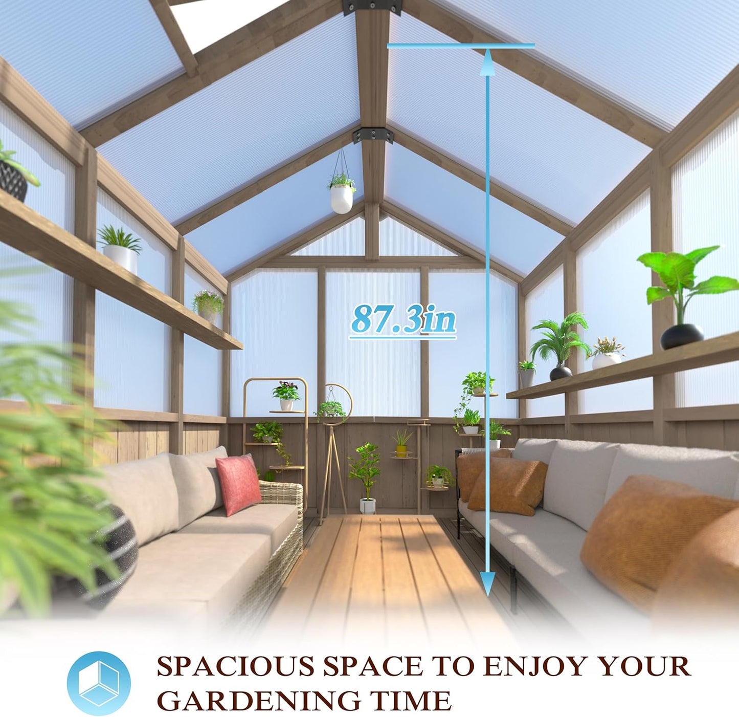 Mupater 8 x 16 FT Wooden Greenhouse for Outdoor, Heavy Duty Greenhouse Kit with Vent Window and Lockable Door, Walk-in Green House for Garden, Patio, Backyard and Lawn, Brown