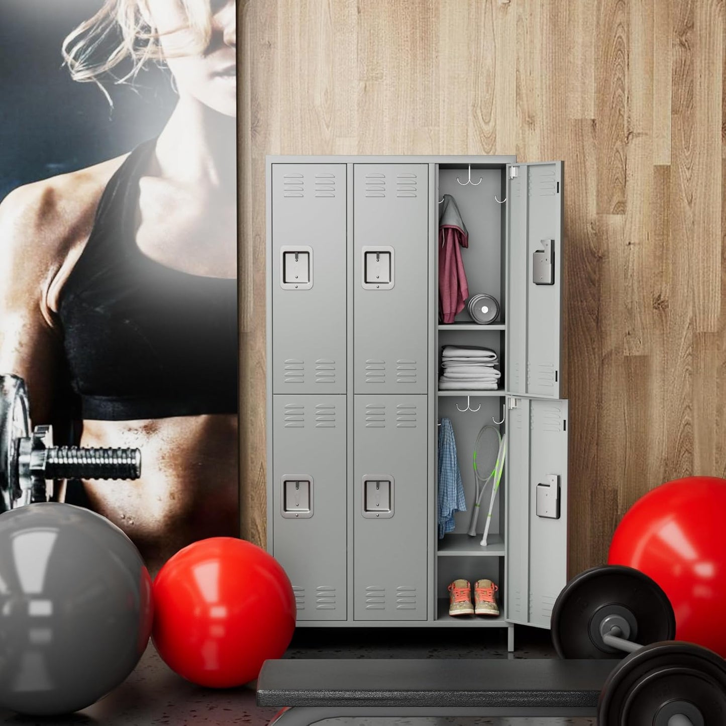 METAN Metal Locker for School Office Gym Bedroom,6 Doors Steel Storage Locker Cabinet for Employees,Industrial Storage Locker with 1 Shelves,Assembly Required (6 Door-Light Gray)