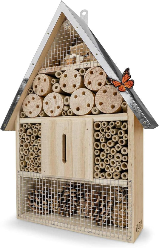 Premium Weatherproof Insect Hotel - Durable Bug House, Bee Home Box for Garden - Ideal Habitat for Bees, Ladybirds, Butterflies - Enhance Biodiversity & Eco-Balance