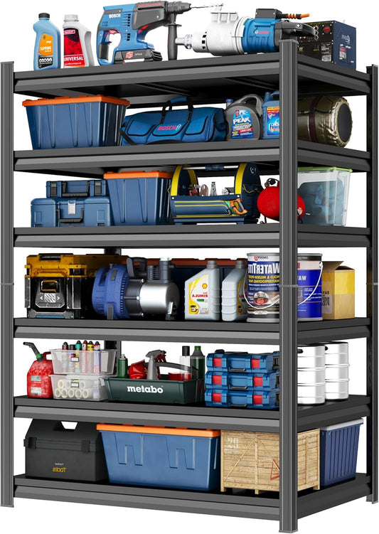 Garage Shelving 3000LBS Metal Storage Shelves Adjustable 6-Tier Shelving Units Garage Storage Shelves Heavy Duty for Basement, Commercial, Warehouse, Industrial, Black