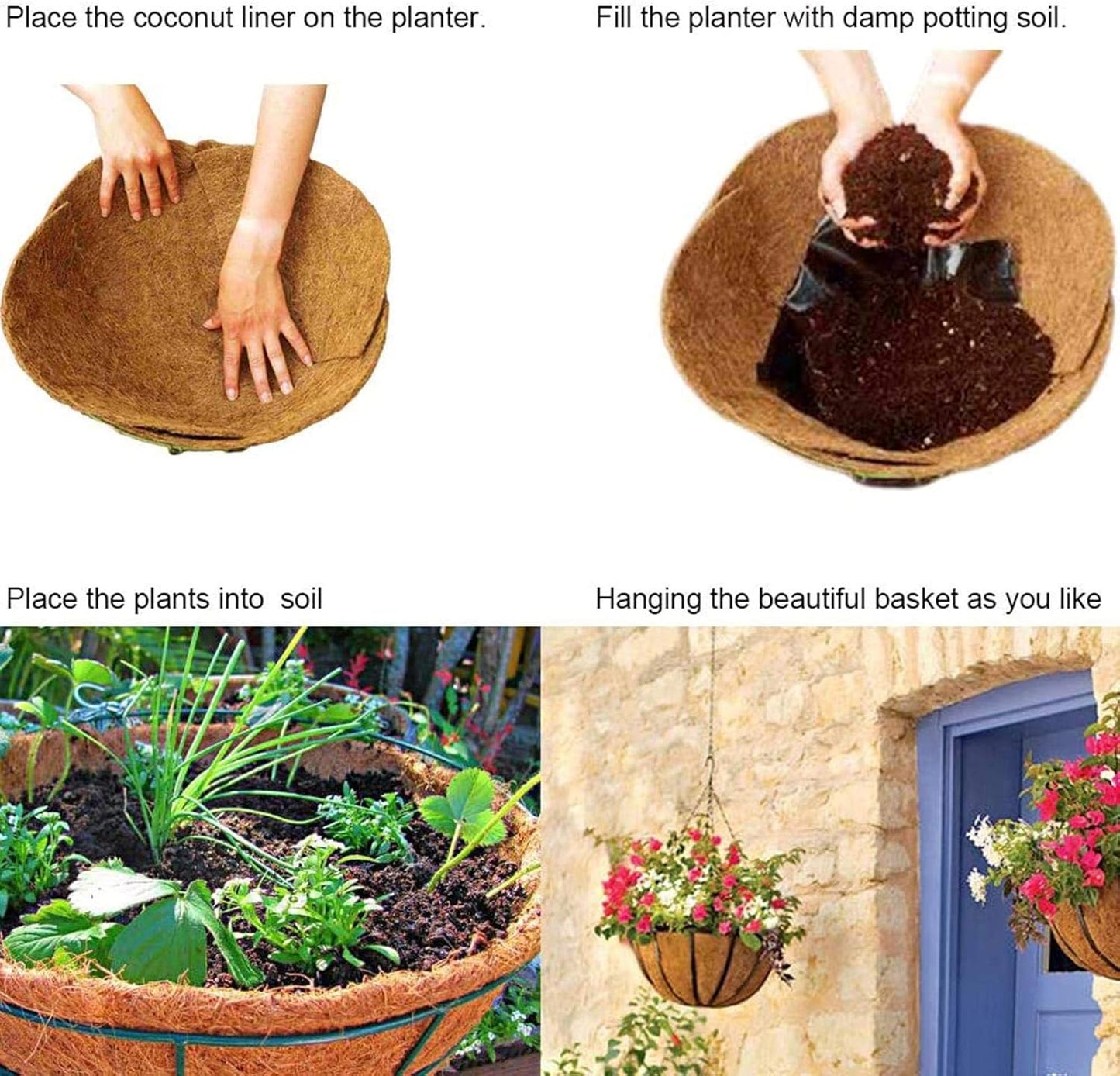 EROCK 2PCS Round Replacement Coco Liner for Hanging Basket - 24 inch Foldable Coco Pad for 16/14 / 12 inch Coconut Fiber Plant Basket Liner, Garden Planter Flower Pot (Round)