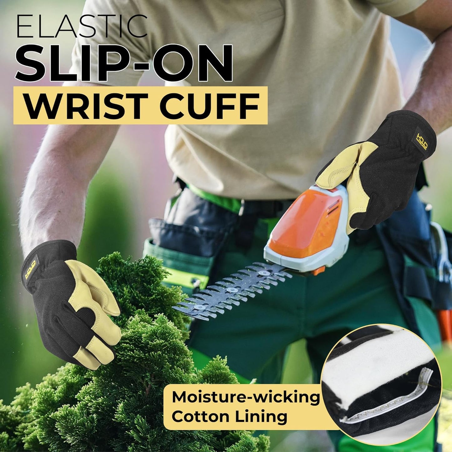 HANDLANDY Leather Work Gloves for Men & Women, Reinforced Durable Garden Gloves, Cowhide Working Glove for Gardening