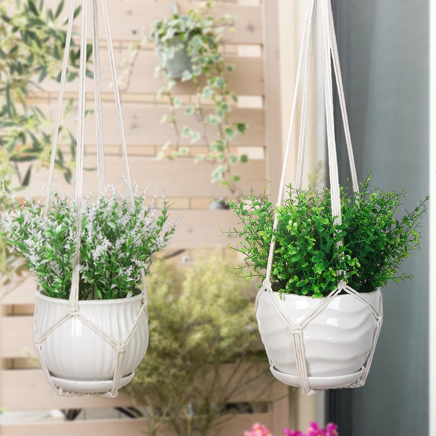 YIBOT 2 Pack 35" Macrame Plant Hanger Indoor Hanging Planter for Plants Holder with 2 Hooks,No Tassels for Indoor Outdoor Boho Home Decor, Ivory (POTS NOT Included)