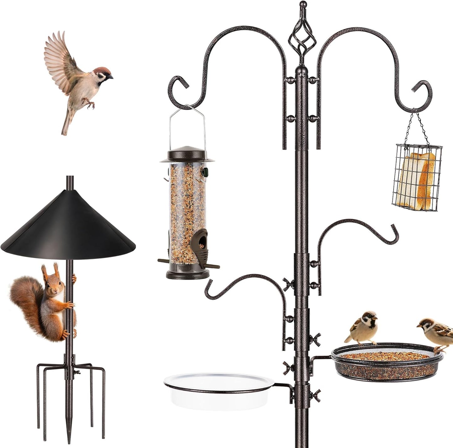 ERYTLLY Bird Feeders Bird Feeding Station Kit Bird Feeding Pole Wild Bird Feeder Hanging Kit with Squirrel Guard Baffle Suet Cage Tube Bird Feeder Planter Hanger Multi Feeder for Attracting Wild Birds