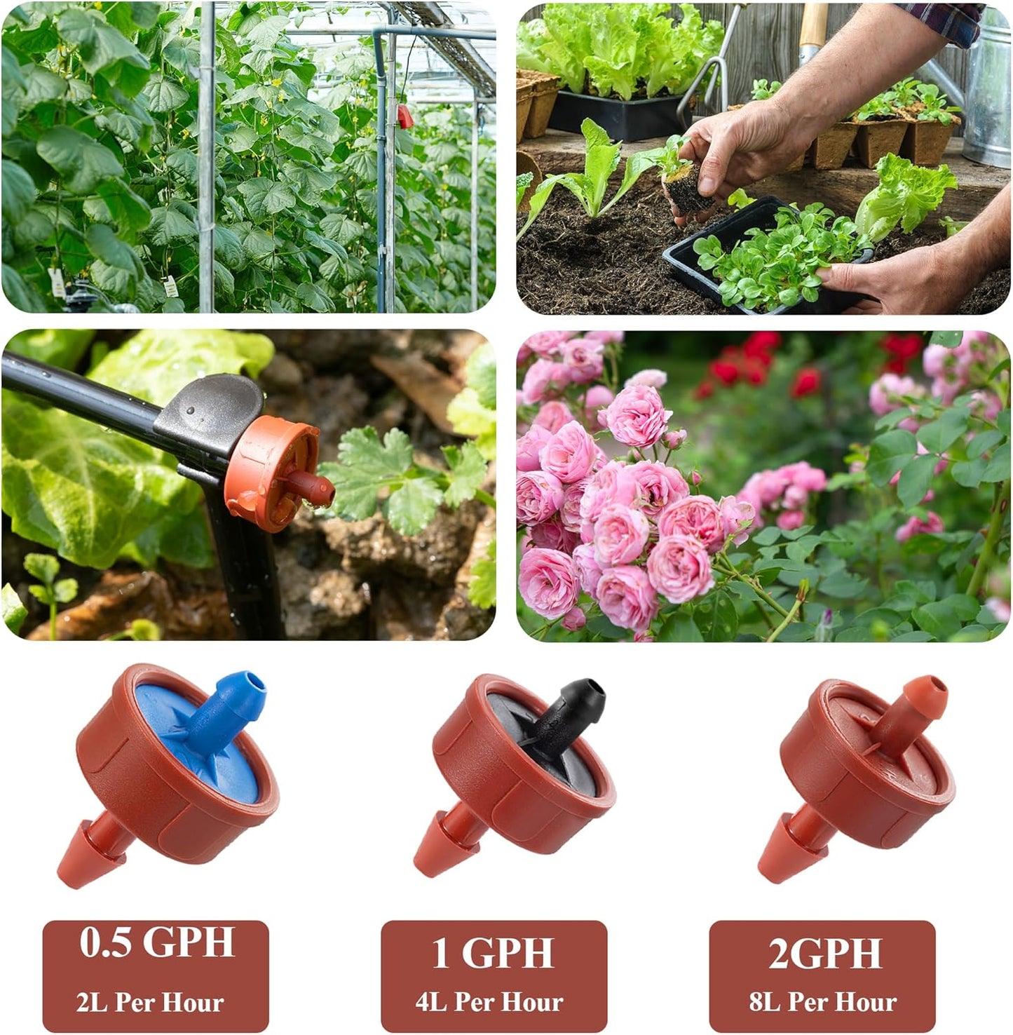 60Pcs 1 GPH Pressure Compensating Irrigation Spot Drippers,Constant Flow Barb Outlet Watering Dripper Emitters Heads Parts for 1/4 Inch Watering Tubing Line for Garden Pots Plants Irrigation Systems