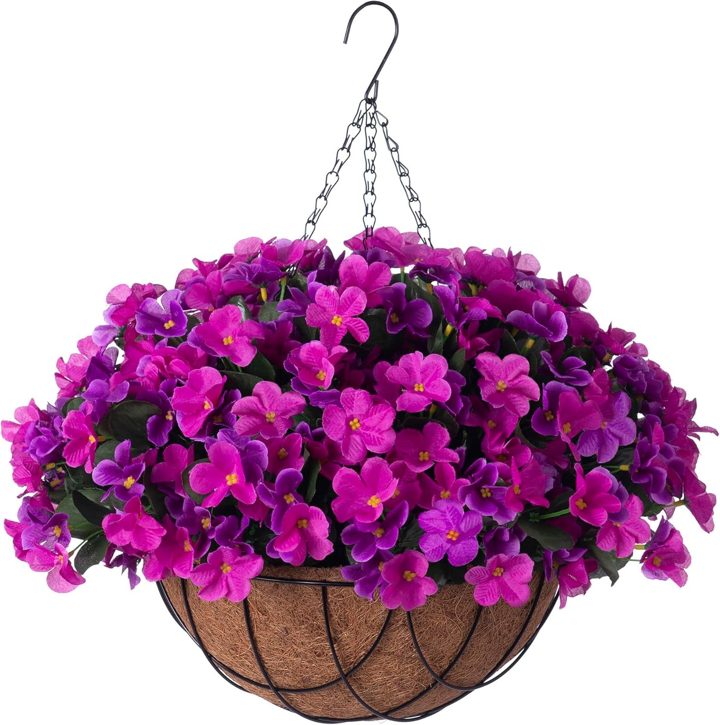 Artificial Hanging Flowers with 12" Basket Outdoor Spring Summer Decor, Fake Hydrangea UV Resistant Arrangements in Pot Planter Decor for Indoor Porch Garden Yard(Double Lotus)