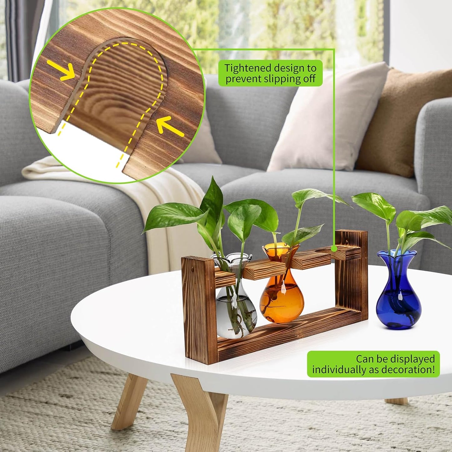 Plant Propagation Station Plant Terrarium Unique Birthday Gifts for Women Plant Lovers Home Office Decor Planter with Wooden Stand - 3 Bulb Glass Vase