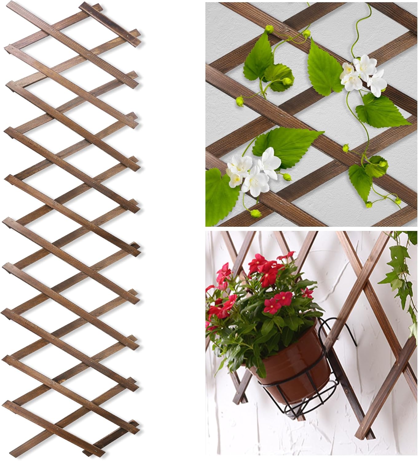 Wood Lattice Fence Panels for Outside 13.4"x78.8" Expandable Natural Wooden Wall Trellis Board Decorative Lattice Trellis Frame for Climbing Plants Vine Ivy Rose Outdoor Balcony Garden 2 Pcs