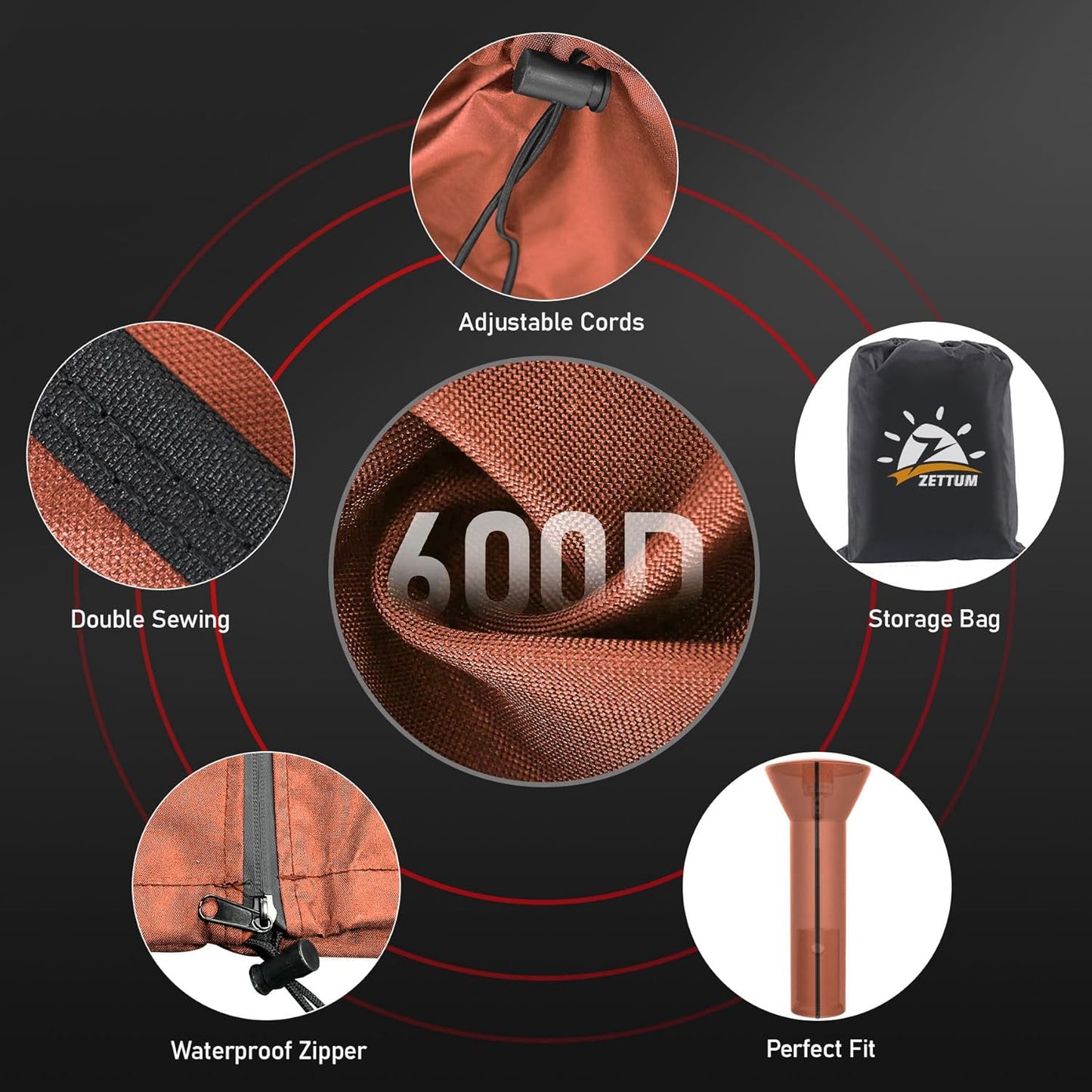 Patio Heater Covers - 600D Outdoor Heater Cover with Zipper Heavy Duty Waterproof, Propane Heat Cover for East Oak, Hampton Bay, Amazon Basics and Fire Sense (87" Height x 33" Dome x 19" Base)