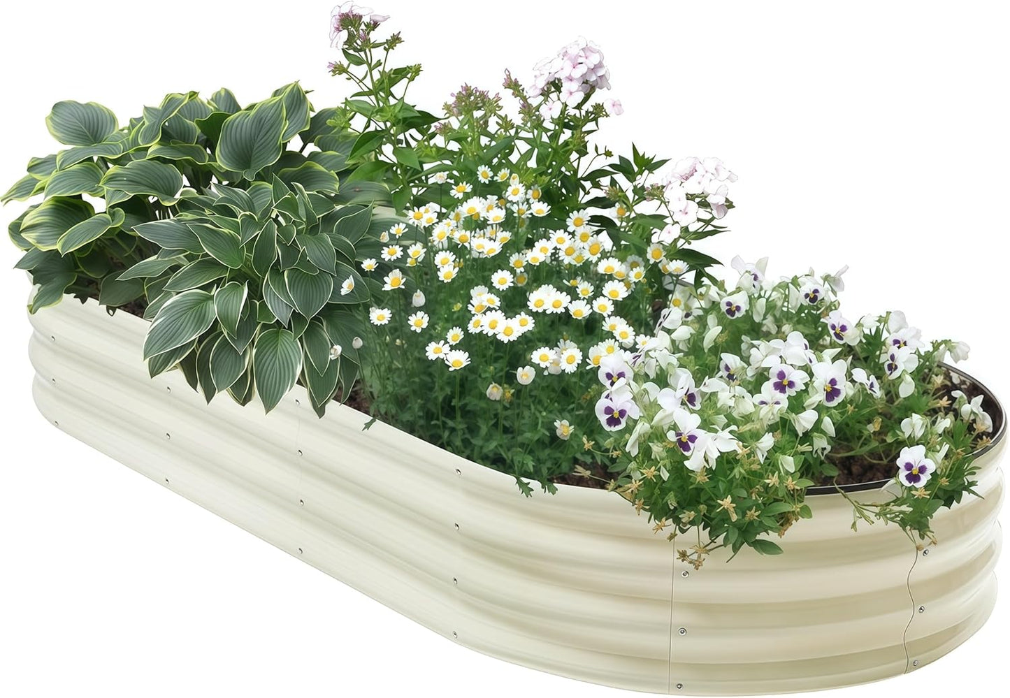 12" Tall White Oval Galvanized Steel Raised Garden Bed - 7x3ft Modular Metal Planter Box for Outdoor Gardening | Durable Metal Raised Flower Beds Outdoor Large Planters for Porch & Yard