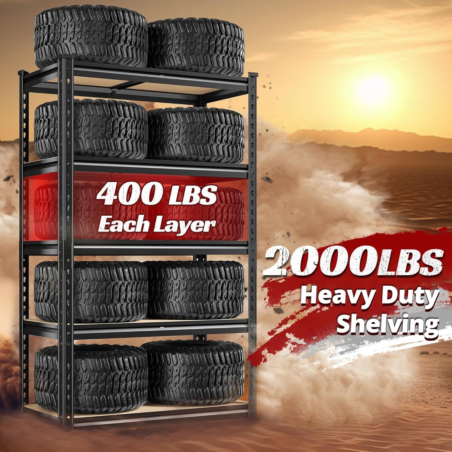 REIBII Set of 2 Storage Shelves 5 Tier Garage Shelving Heavy Duty Metal Shelving 2000LBS Garage Shelves Adjustable Metal Shelf for Kitchen Warehouse Pantry Closet, 27.6" W x 11.8" D x 60" H